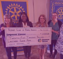 Rotary Club Empower Simcoe team photo with cheque